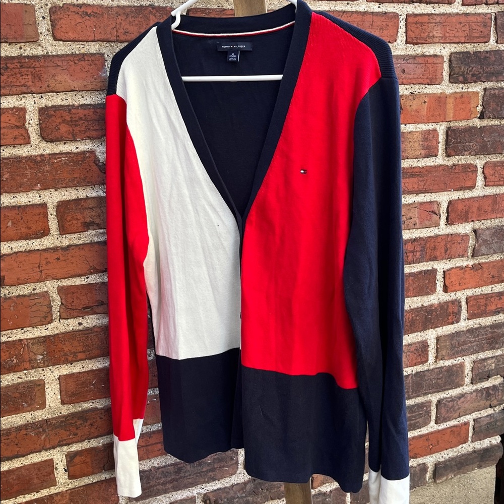 Tommy Hilfiger Red, White, and Navy Cardigan
